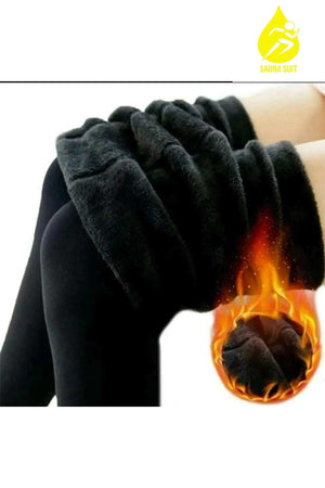 Women's Black Original Plush Winter Gathering Flexible Soft Thermal Leggings - Swordslife