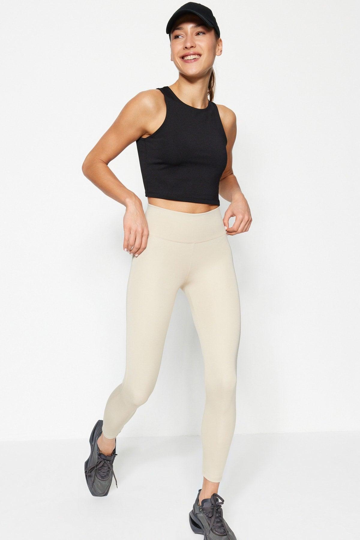 Beige Slimming Full Length Sports Leggings TWOAW21TA0029 - Swordslife