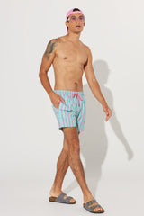 Men's Mint-pink Standard Fit Regular Fit Pocket Patterned Swimsuit Sea Shorts