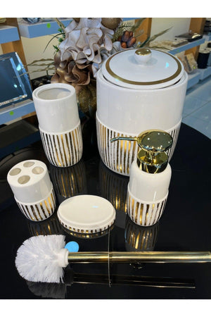 Ceramic 5 Pcs Bathroom Set Liquid Soap Dispenser Toothbrush Holder Trash Can Toilet Brush - Swordslife