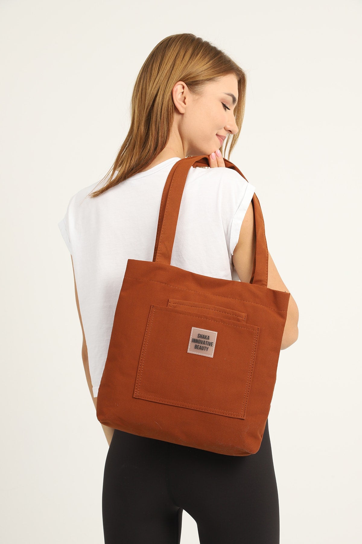 Tile U22 3-Compartment Front 2 Pocket Detailed Canvas Fabric Daily Women's Arm and Shoulder Bag B:35 E:35