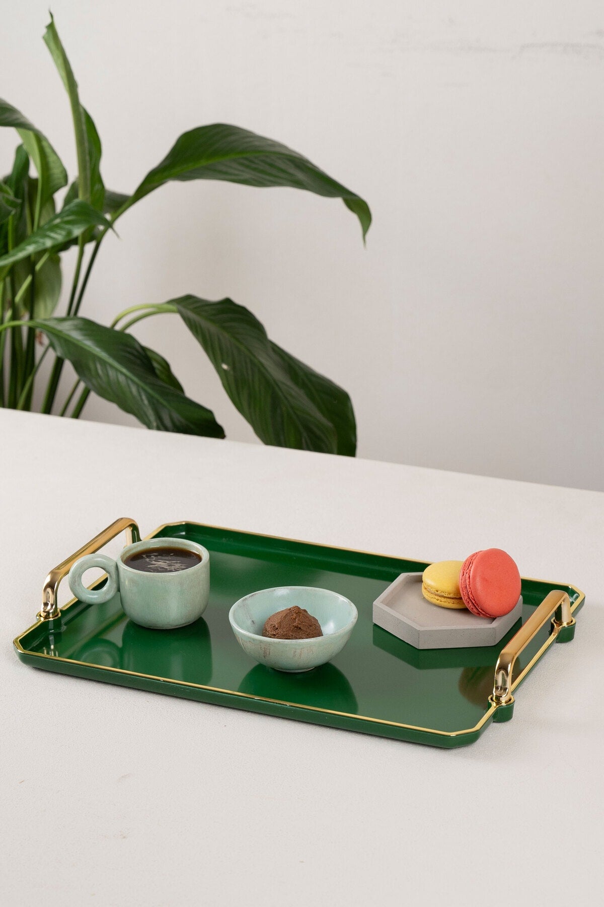 Green Tray Presentation Decorative Home Tableware Kitchen Tea Coffee Tray