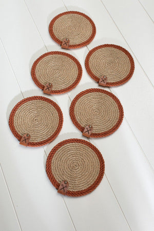 6 Pieces 13cm Cinnamon Stripe Jute Straw Weave Coaster Presentation Set - Swordslife