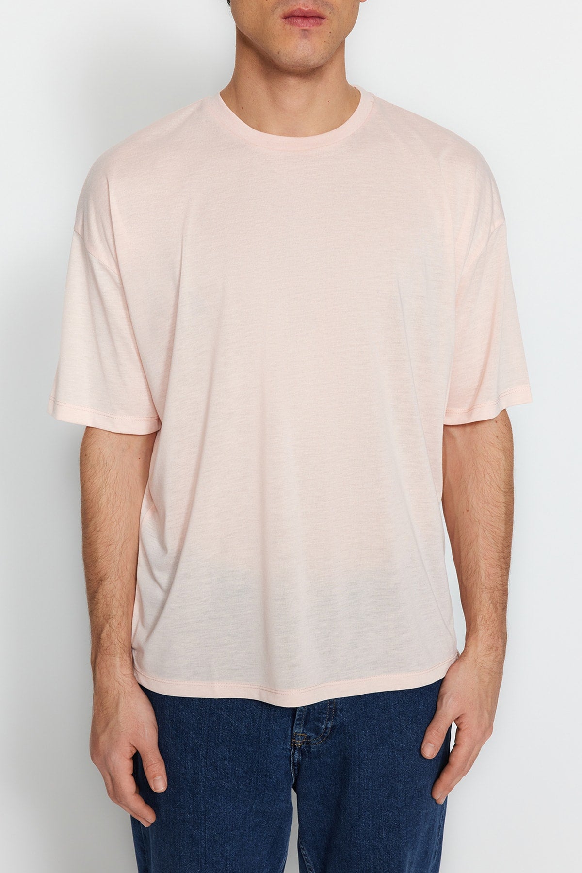 Pink Men's Basic Oversize Crew Neck Short Sleeve T-Shirt TMNSS22TS0300