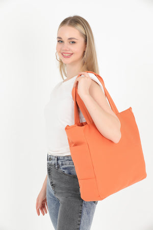 Orange U25 3-Compartment Side 2 Pocket Detailed Zipper Closure Canvas Women'S Arm And Shoulder Bag B:35 E:35