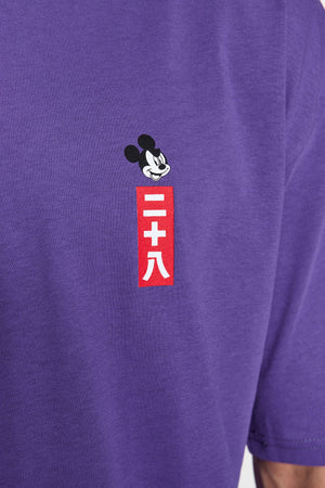 Purple Men'S Oversize Crew Neck Short Sleeve Printed Mickey Mouse Printed Licensed T-Shirt