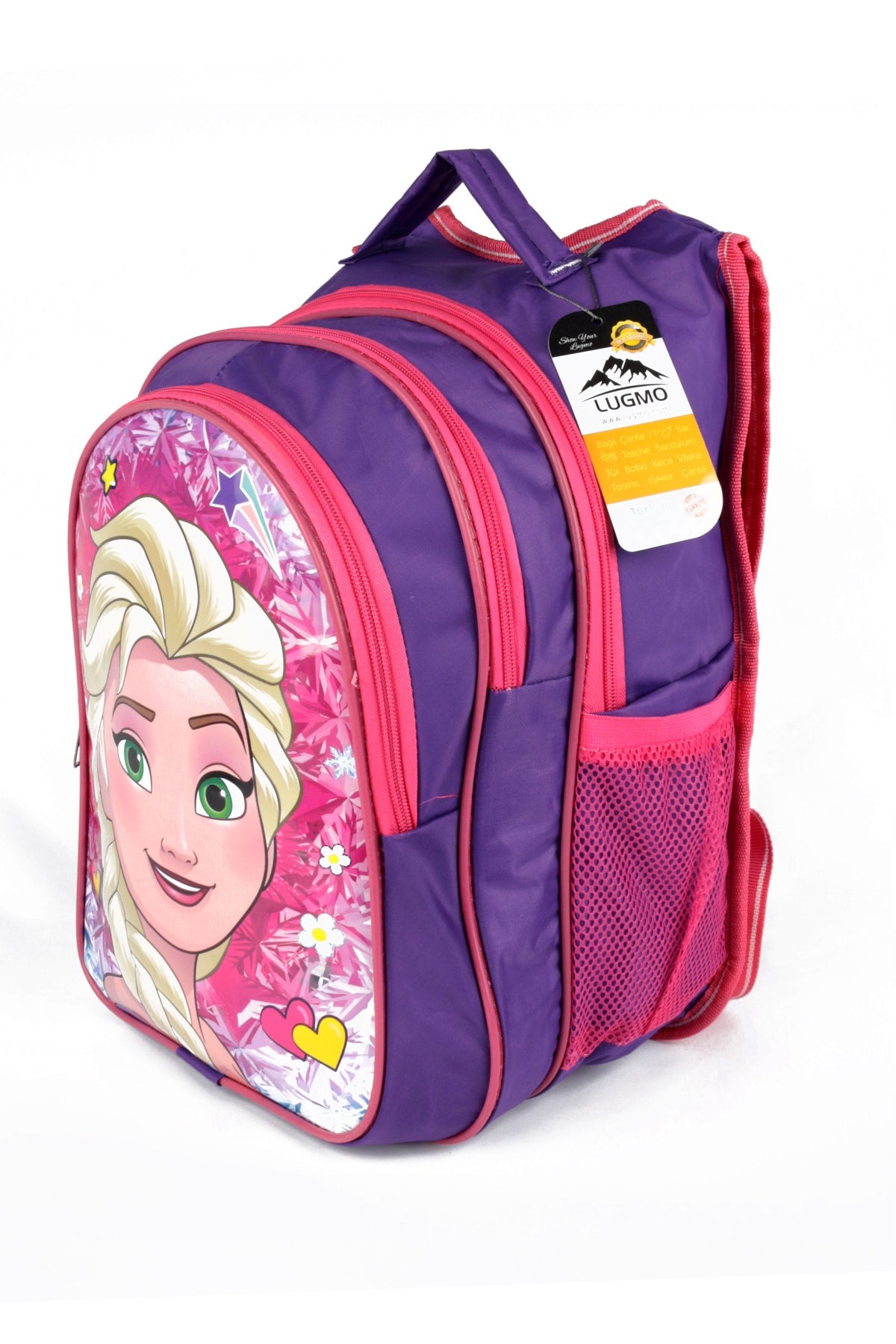 Middle School Primary School Bag and Lunch Box 3 Pockets Padded Princess Head Purple