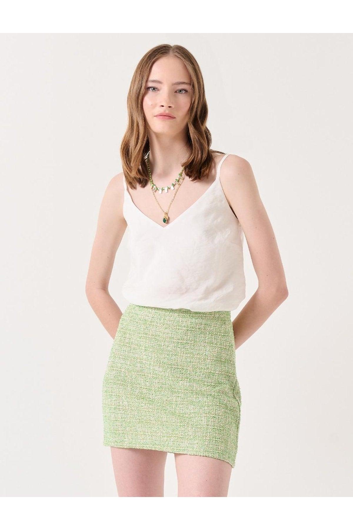 Light Green Slim Fit Jacquard Short Summer Skirt - Swordslife