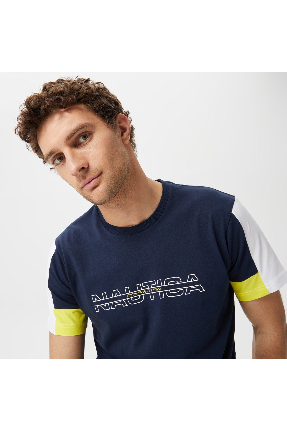 Men'S Navy Blue Color Block Standard Fit Short Sleeve T-Shirt