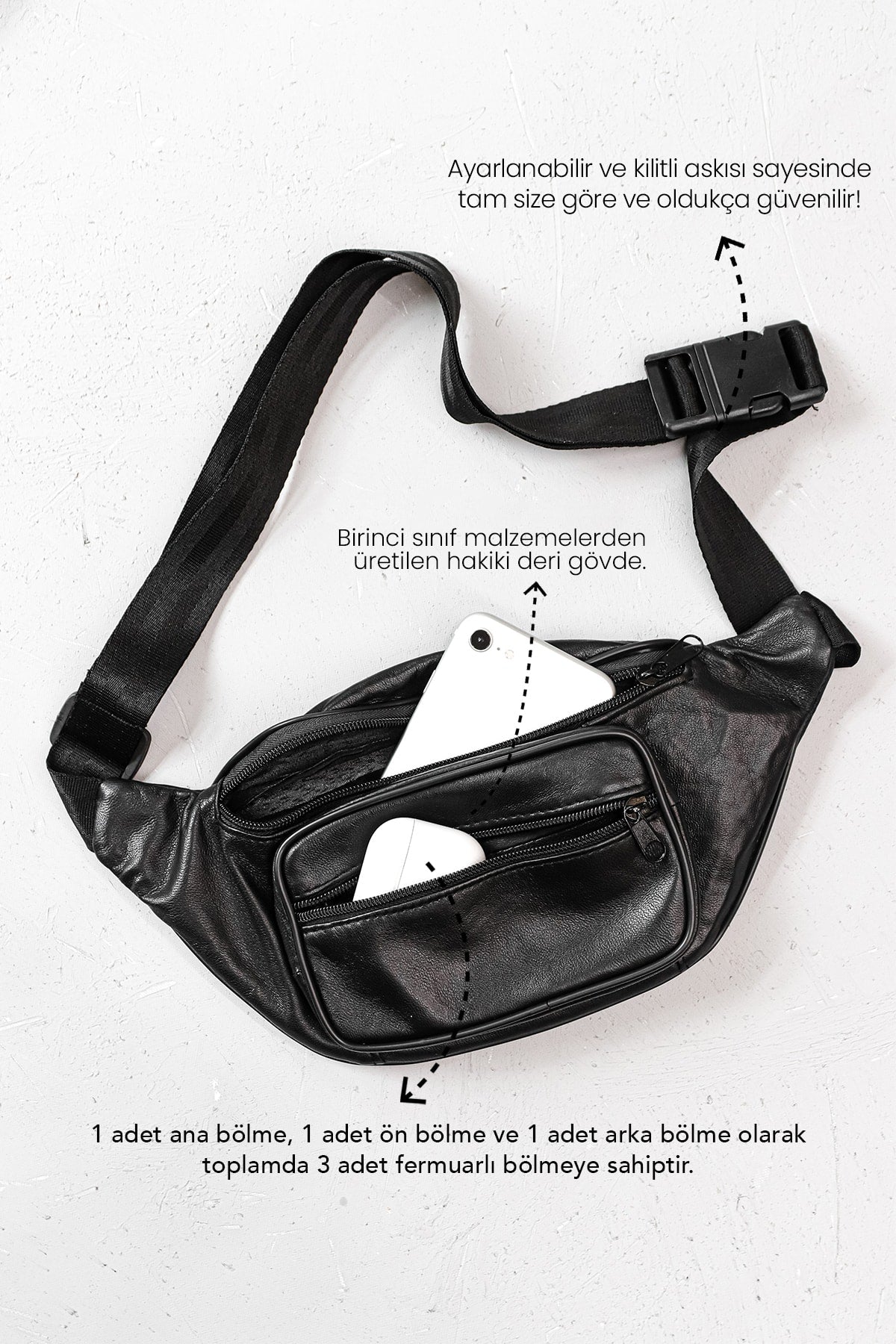 Genuine Leather Black Freebag - Waist Bag & Crossbody