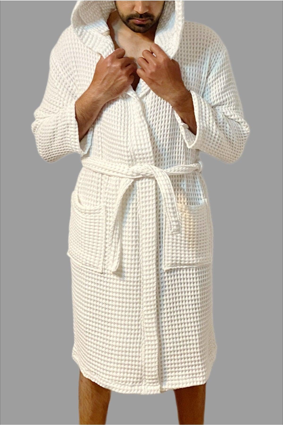 Waffle 100% Cotton Unisex Bathrobe White - S/m - Swordslife