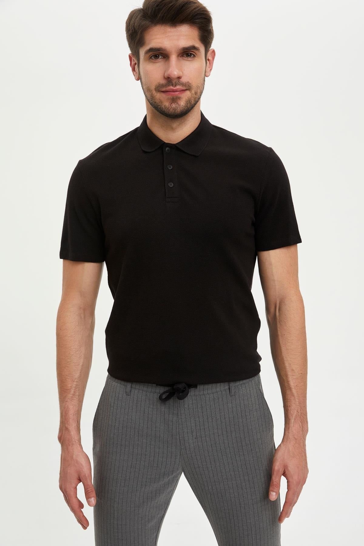 Slim Fit Polo Neck Basic Short Sleeve T-Shirt