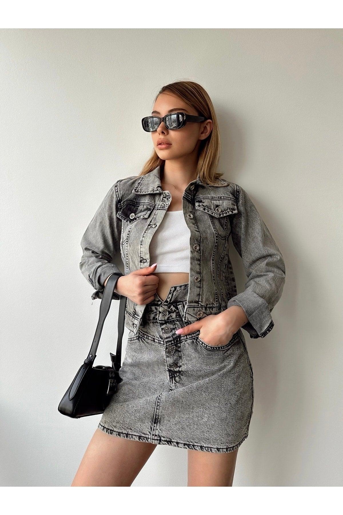 Gray Women's Oversize Denim Jacket - Swordslife