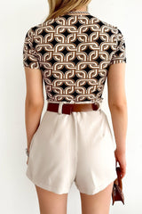 Women's Short Sleeve Square Collar Chain Pattern Blouse - Swordslife