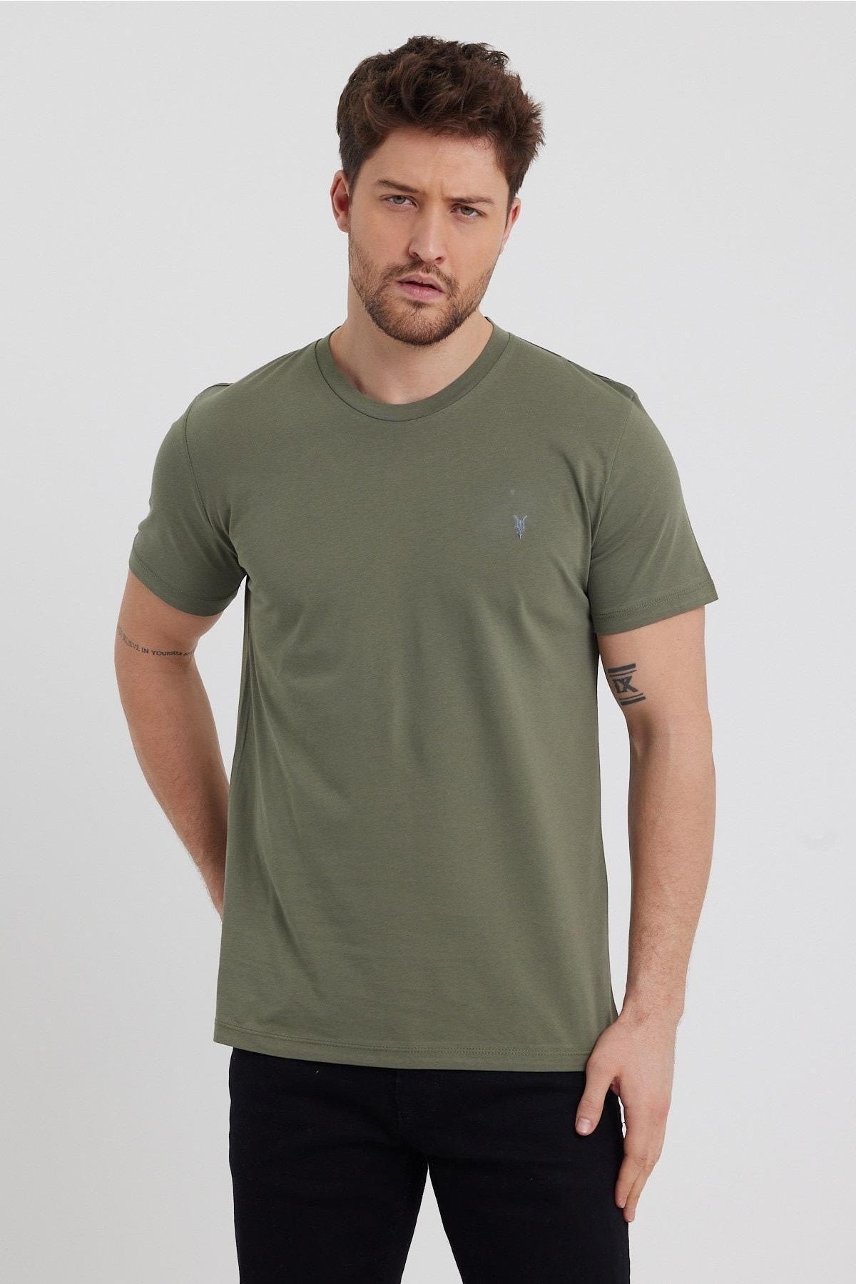 Men'S Black White Khaki Claret Red Navy Blue 100% Cotton Crew Neck 5 Pcs T-Shirt Pack