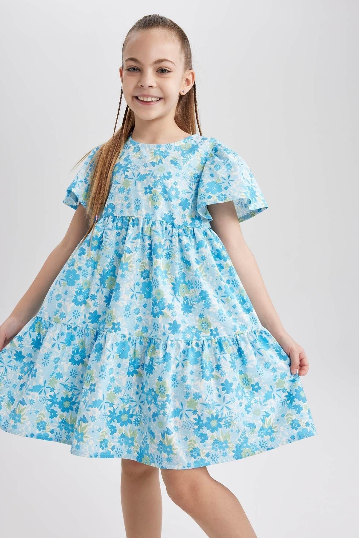 Girl Patterned Short Sleeve Dress