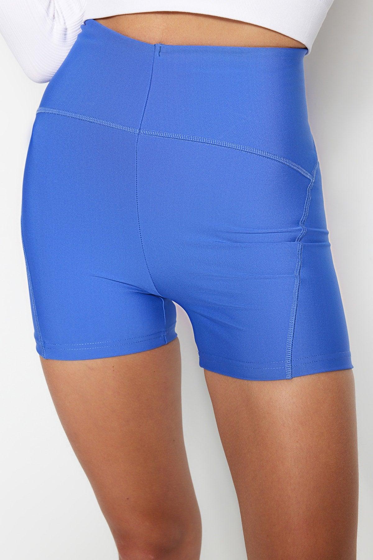 Dark Blue Gathering Stitch Detail Sports Shorts Tights TWOSS21SR0545 - Swordslife