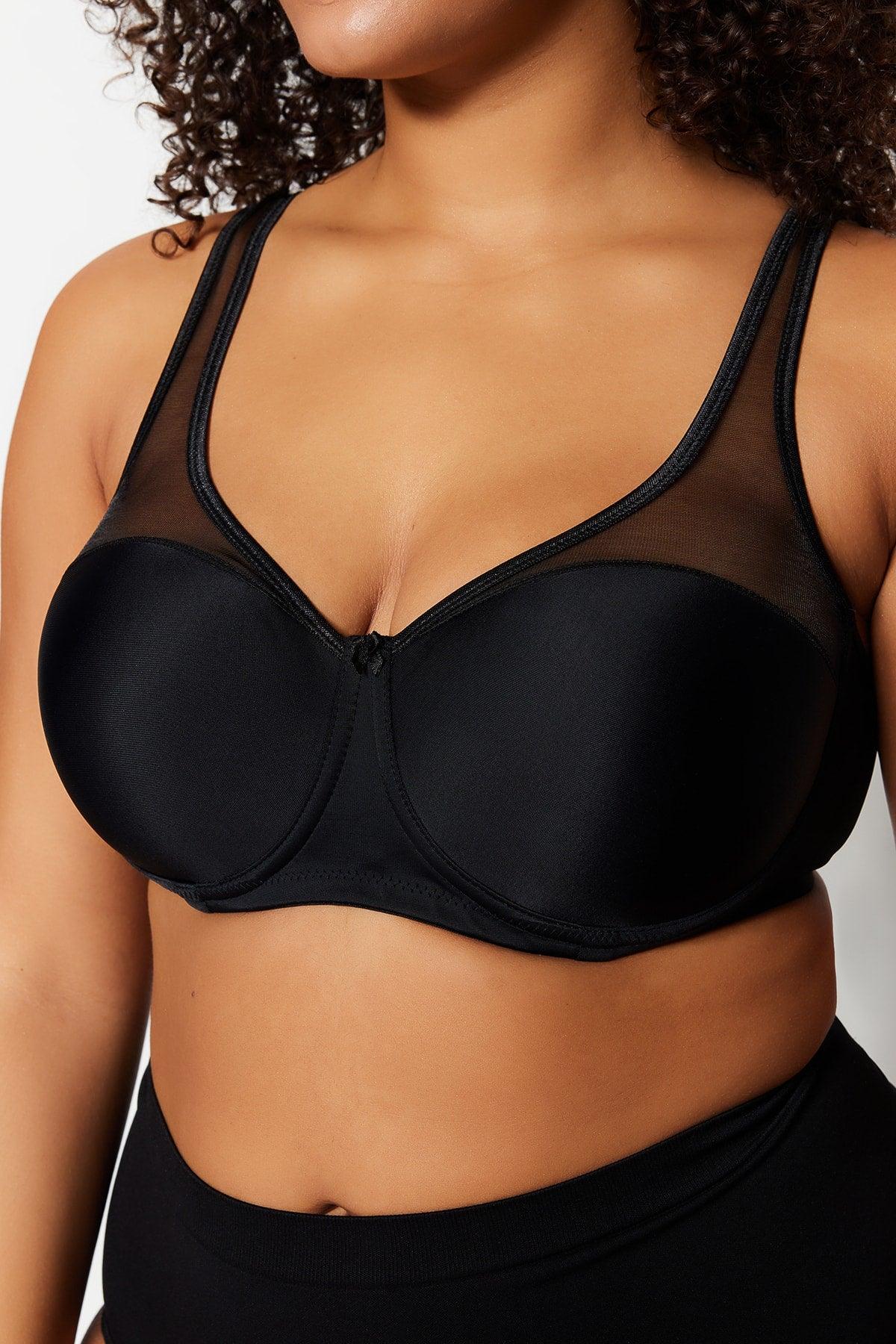 Black Mesh Detailed Covered Gain Bra TBBAW23CW00004 - Swordslife