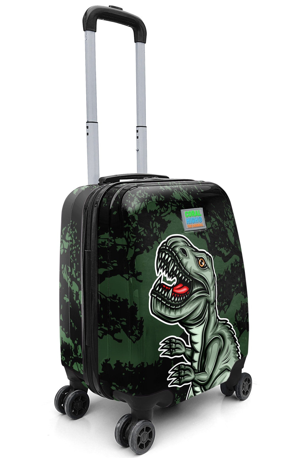 Kids Dark Green Black Dinosaur Patterned Child Suitcase 16744