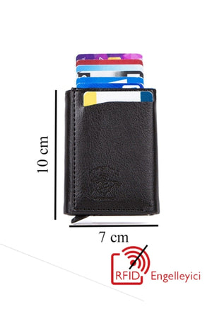 Adelina Men'S Black Leather Steel Case Phone Compartment Hand And Shoulder Bag And Card Holder Wallet With Mechanism