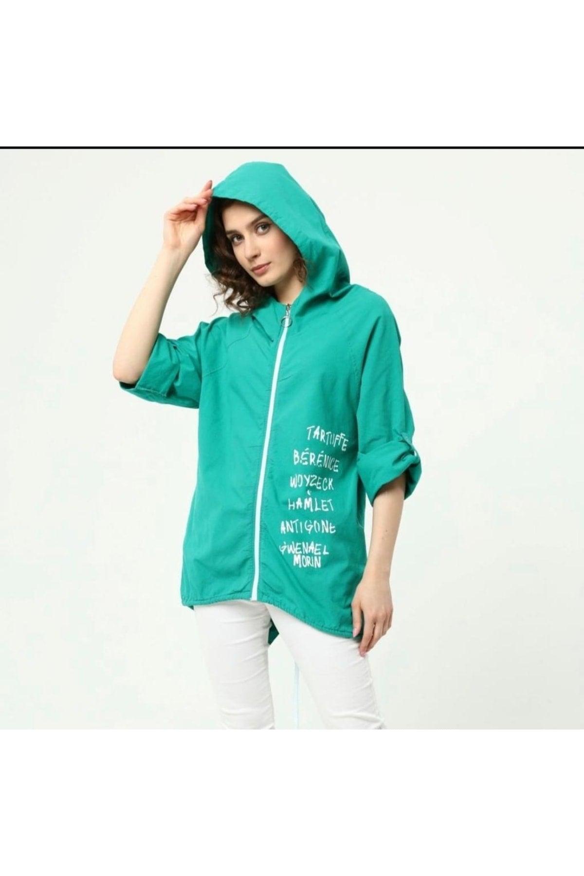 Women's Green Back Printed Linen Jacket A36-051 - Swordslife