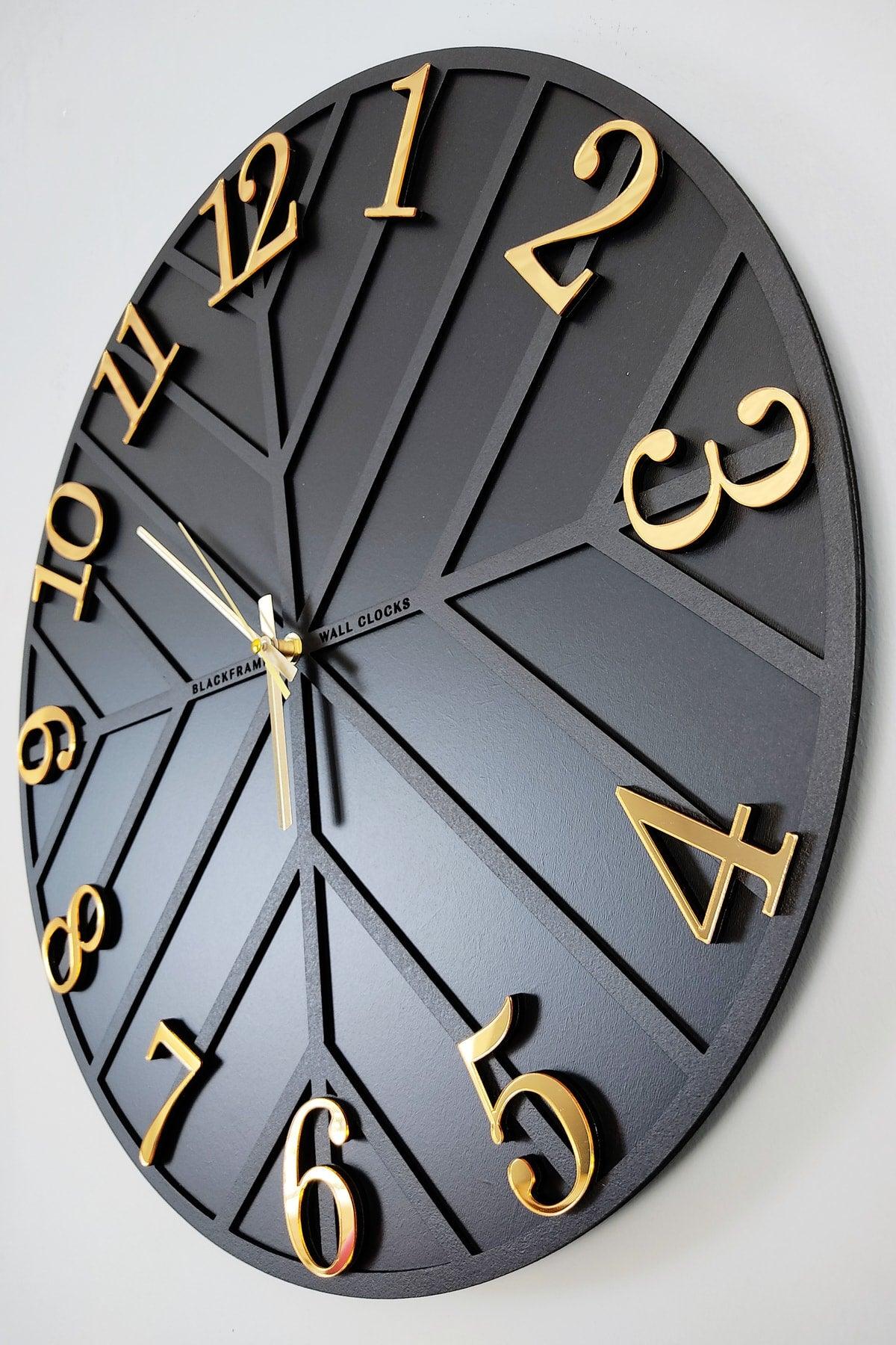 Diagonal Lines - Black & Gold - 50Cm Wall Clock
