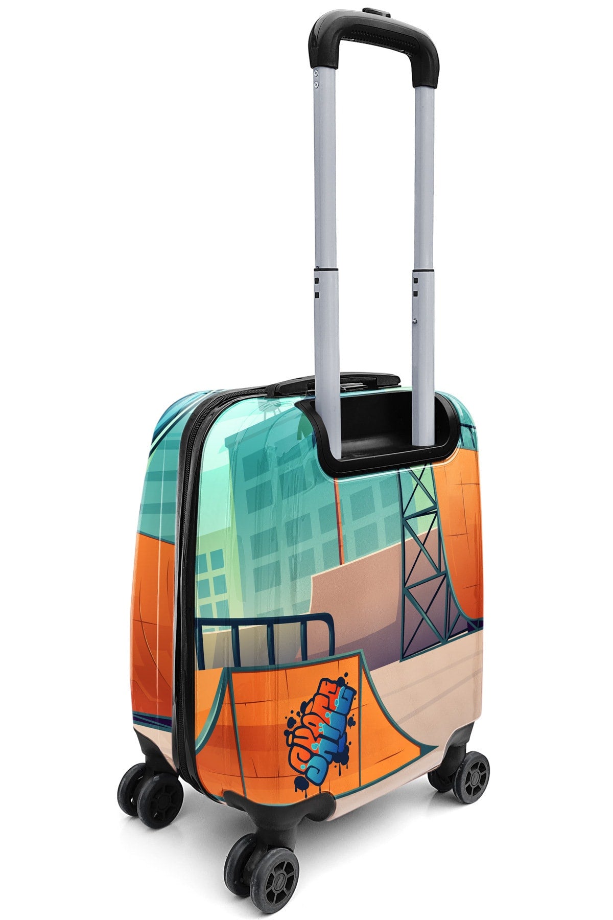 Kids Indigo Neon Orange Skateboard Patterned Child Suitcase 16742