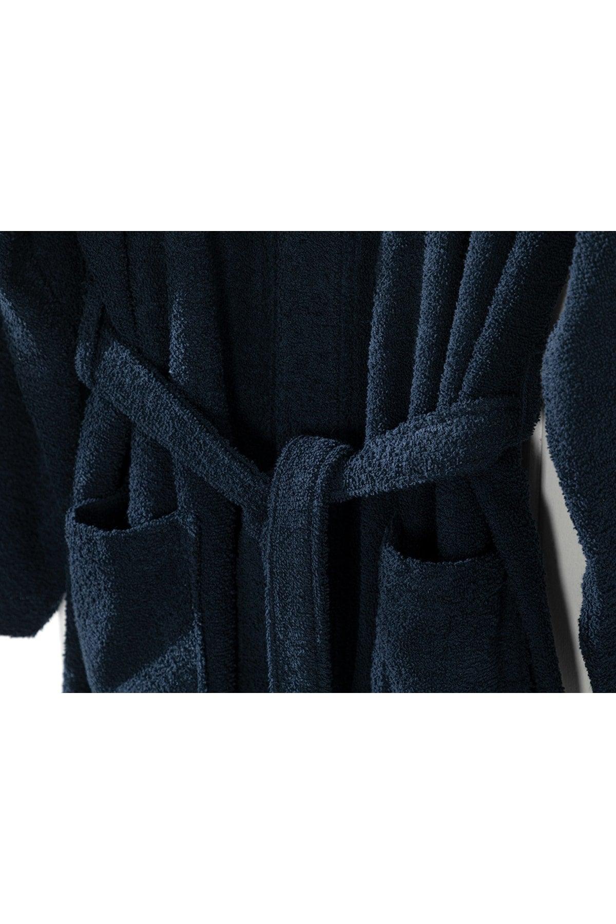 Plain Cotton Bathrobe L-XL Navy Blue - Swordslife