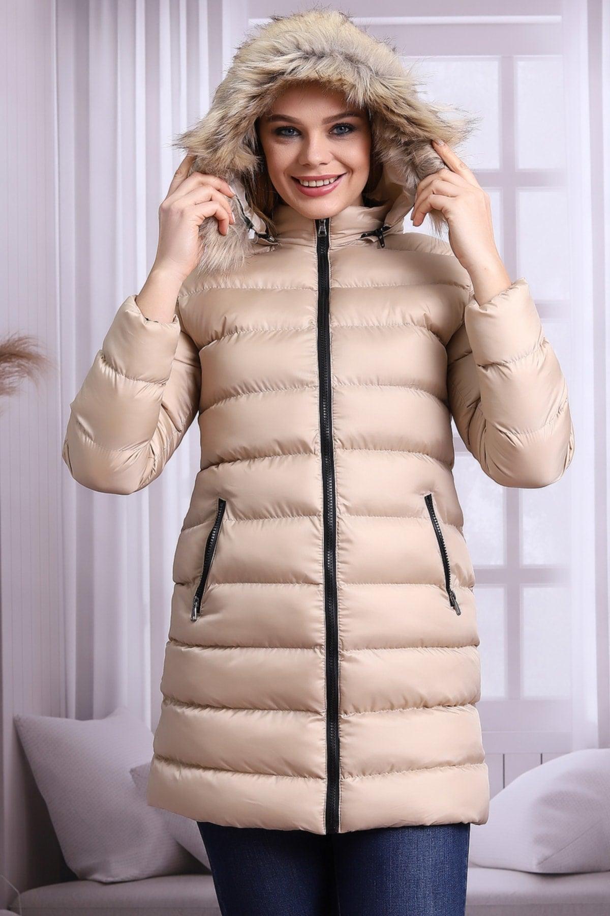 Women's Cream Plush Microgel Inflatable Coat - Swordslife