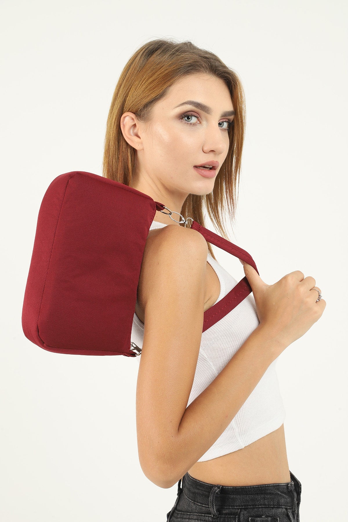 Claret Red U16 Daily Sport Canvas Fabric Baguette Women's Hand And Shoulder Bag U:23 E:15 W:7