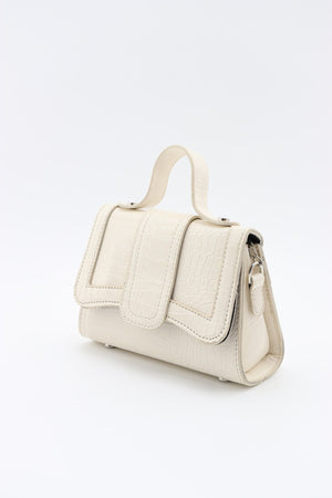 Women'S Cream Leather Chain Strap Mini Hand And Shoulder Bag