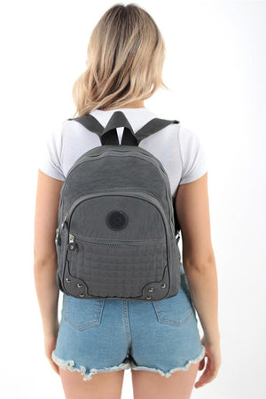 Unisex Gray Crinkle Fabric Waterproof & Dirt-Resistant Backpack And School Bag