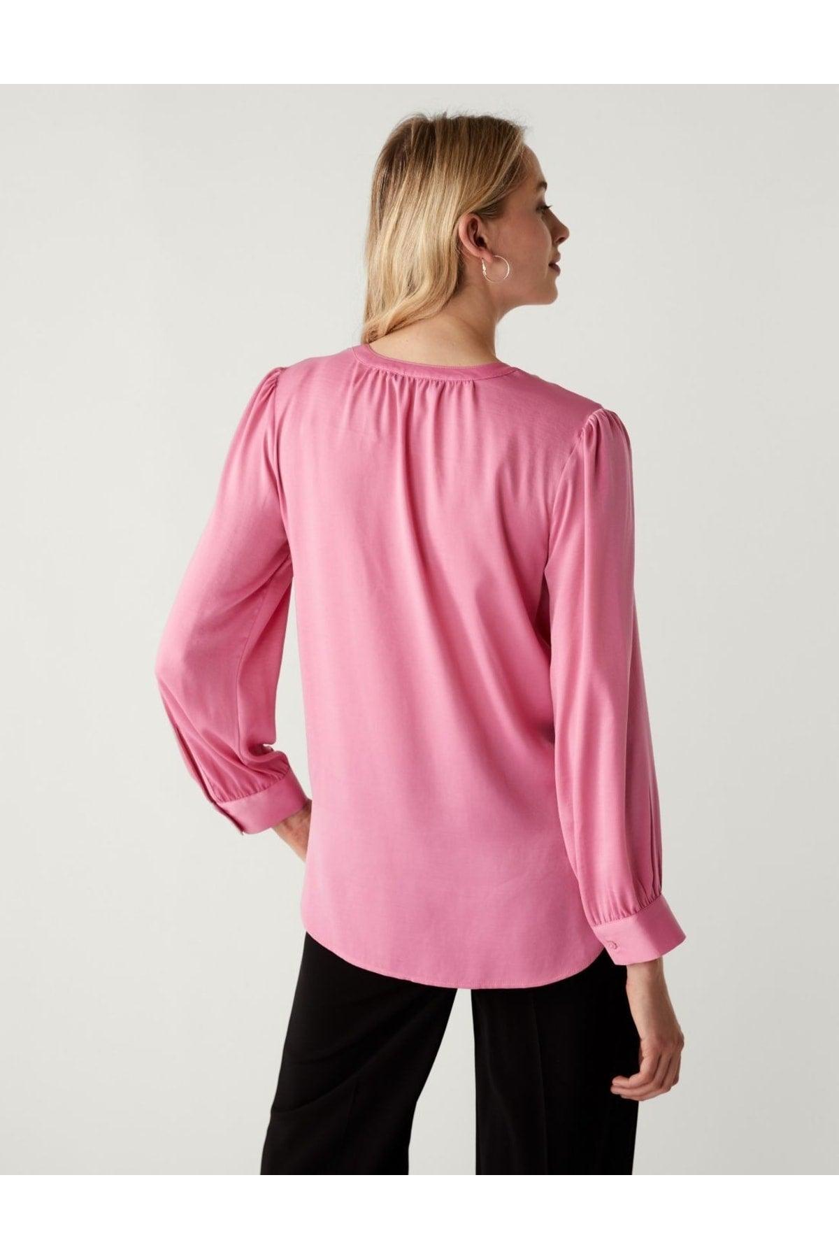 Long Sleeve V Neck Popover Blouse - Swordslife