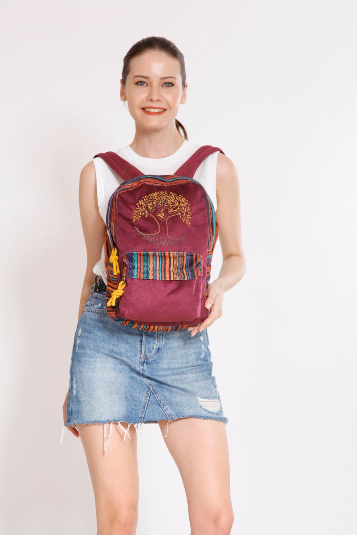 Ethnic Authentic Bohemian Backpack with Tree of Life Embroidery