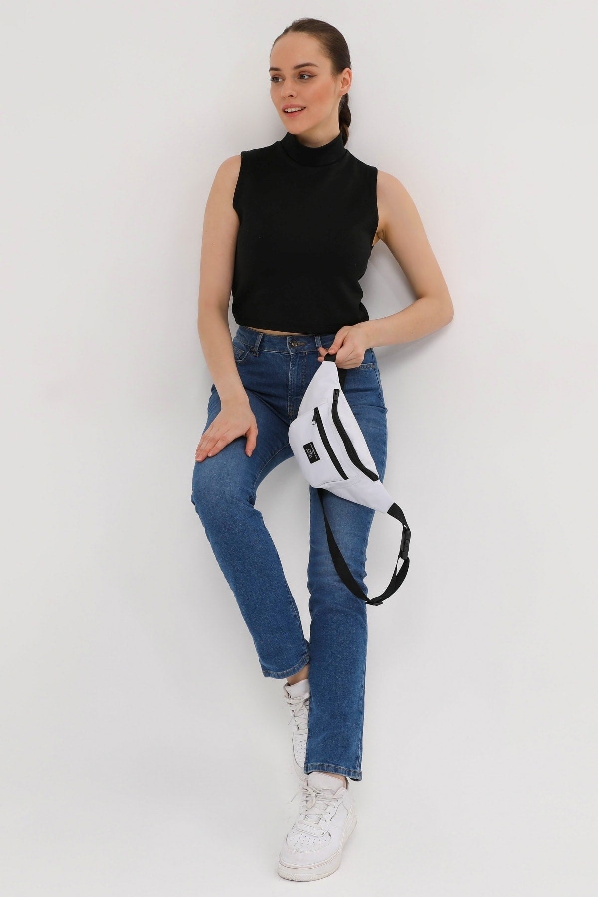 Unisex White 2-Compartment Shoulder And Waist Bag