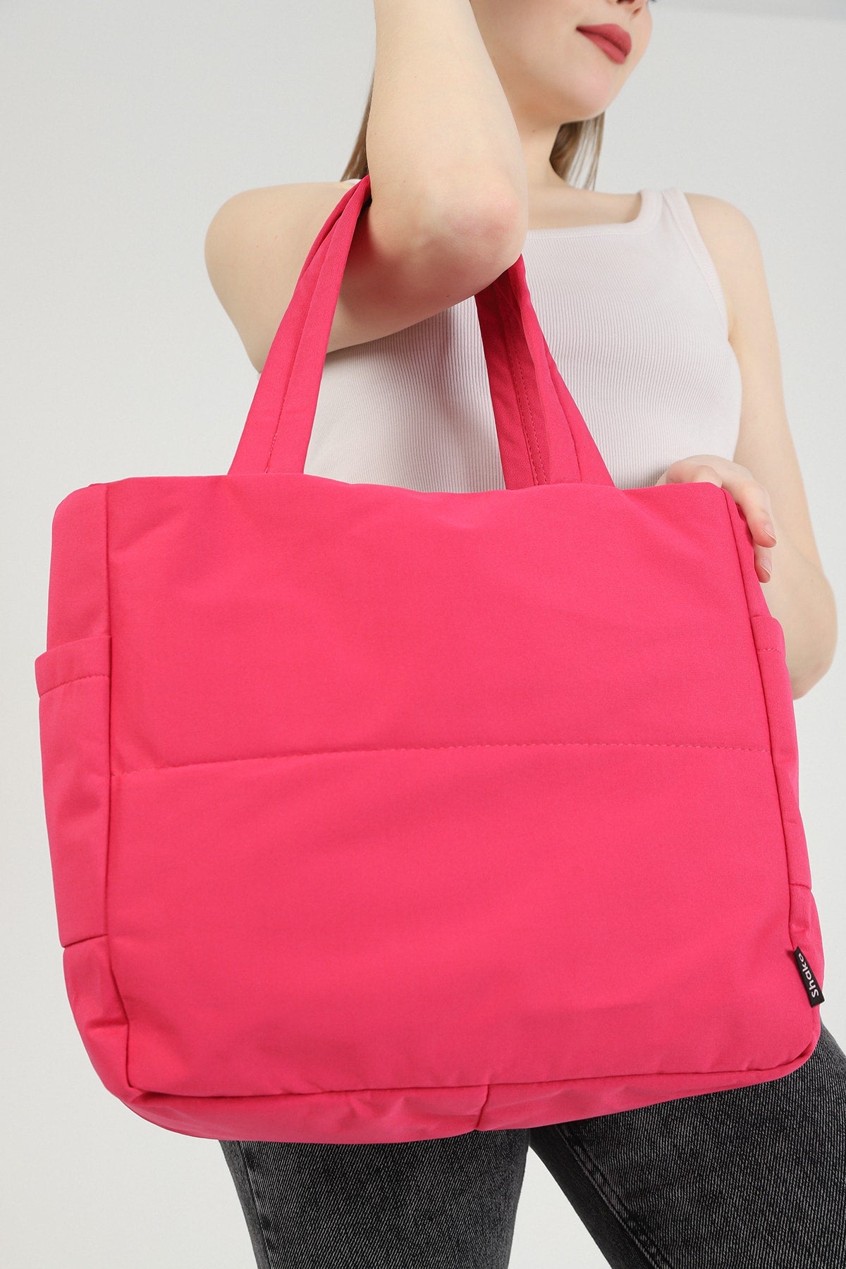 Fuchsia U25 3-Compartment Side 2 Pocket Detailed Zipper Closure Canvas Women's Arm And Shoulder Bag B:35 E:35 G