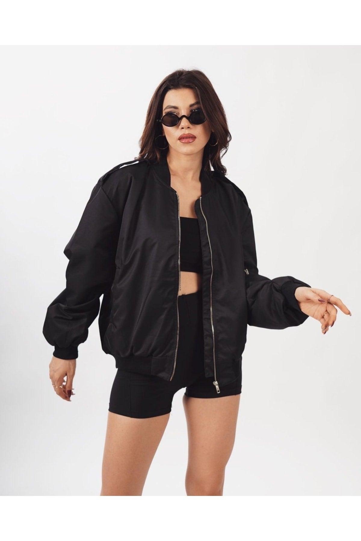 Black Unisex Oversize Bomber Jacket Coat - Swordslife