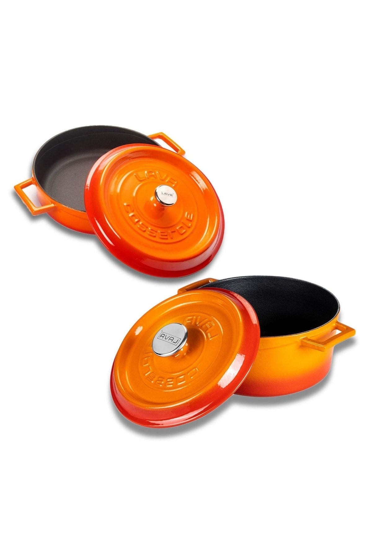 Cast Iron Round Deep And Shallow 5 Piece Cookware Set Orange