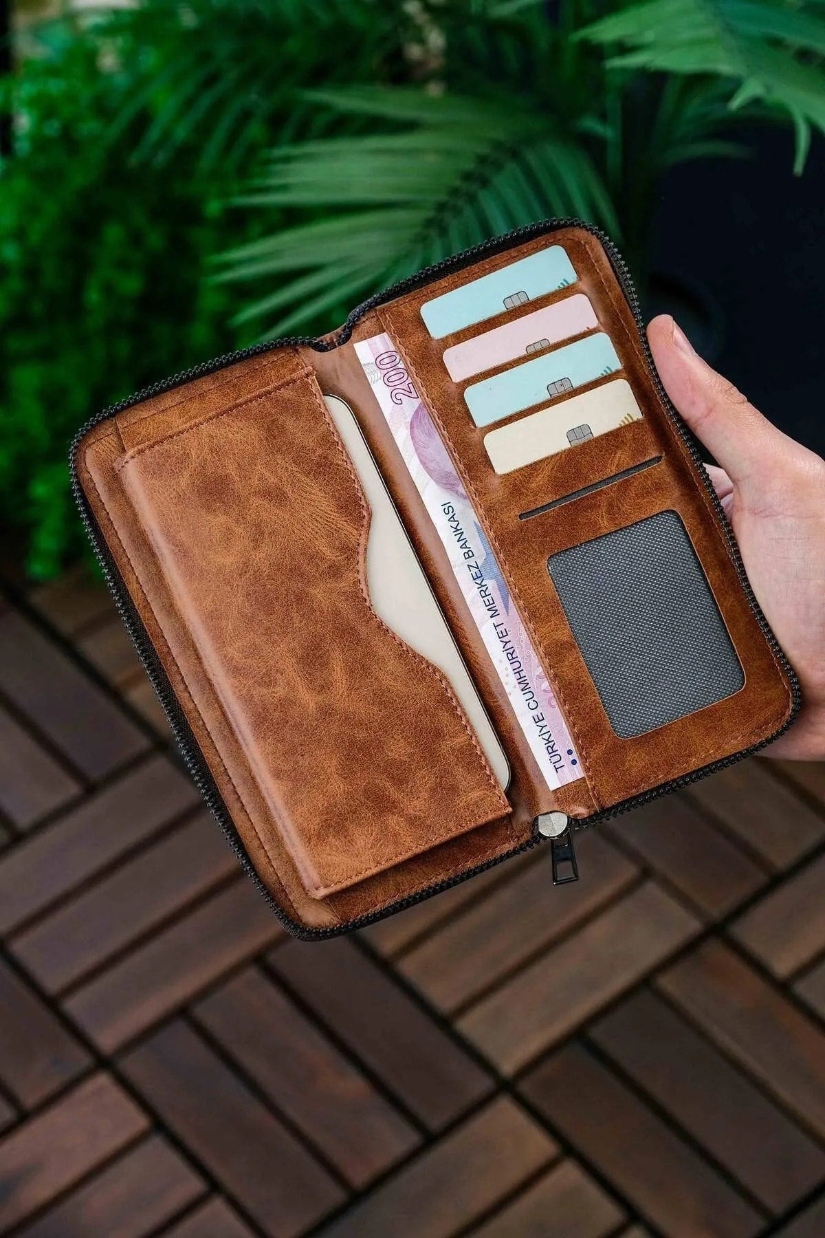 Unisex Vegan Leather Card Holder Wallet with Phone Compartment Xclub Model