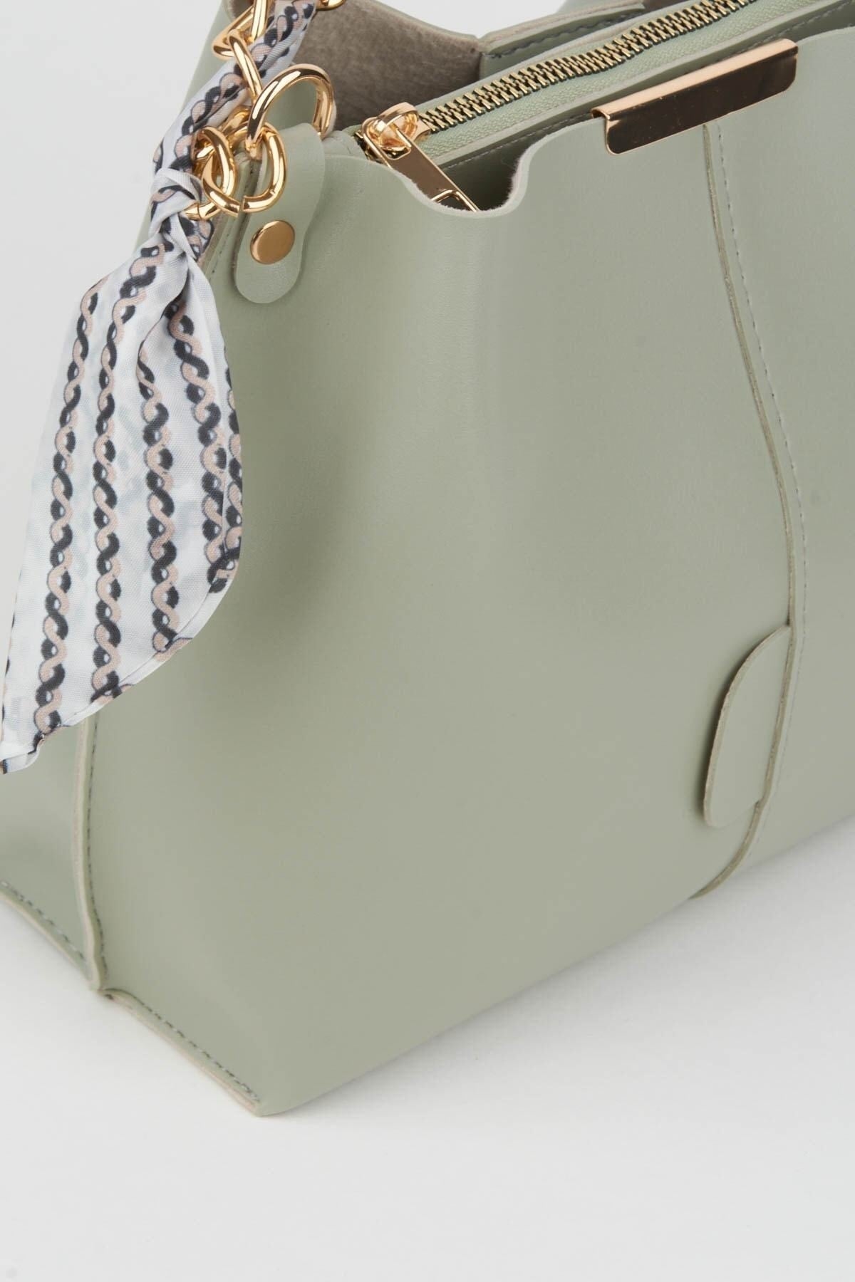 Women'S Mint Scarf Chain Accessory Soft Leather 3-Compartment Hand, Arm And Shoulder Bag