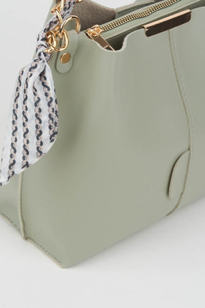 Women'S Mint Scarf Chain Accessory Soft Leather 3-Compartment Hand, Arm And Shoulder Bag