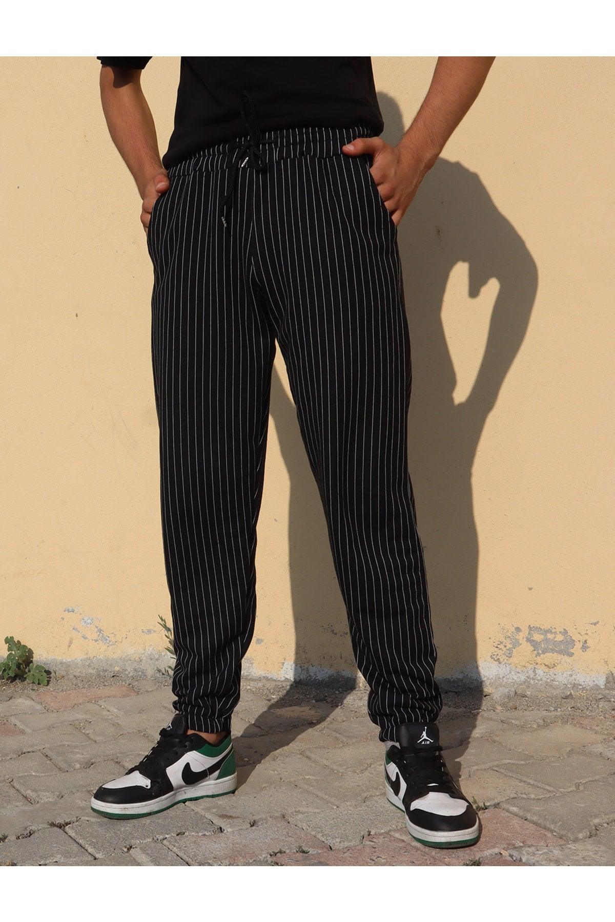 Unisex Striped Elastic Waist and Leg Basic Sweatpants - Swordslife