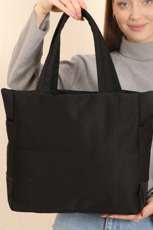 Black U25 3-Compartment Side 2 Pocket Detailed Zipper Closure Canvas Women'S Arm And Shoulder Bag B:35 E:35 G
