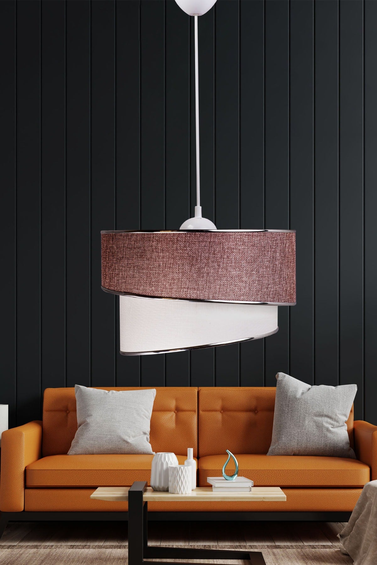 Ruzgar Modern Pendant Lamp Chandelier Wicker Dusty Rose E153