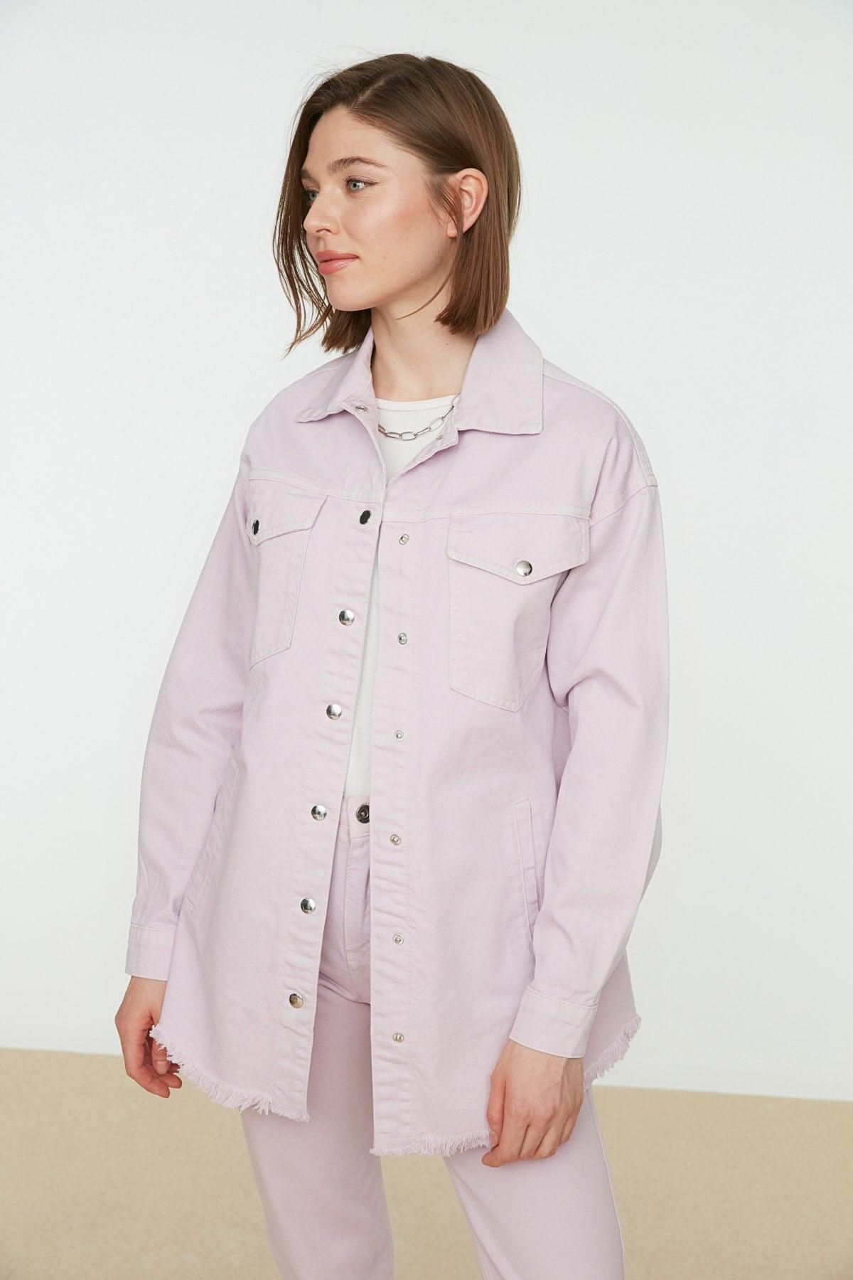 Lilac Shirt Collar Denim Jacket TCTSS21CE0398 - Swordslife