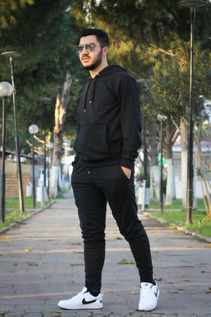 Hooded Kangaroo Pocket Cotton Men'S Tracksuit Set