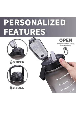 Premium Black Motivational Water Bottle Water Bottle 2L Tritan Gym Water Bottle Bpa Free Water Bottle