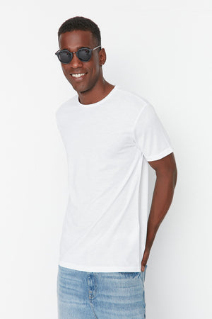 White Men'S Basic Regular Fit Crew Neck Short Sleeved T-Shirt