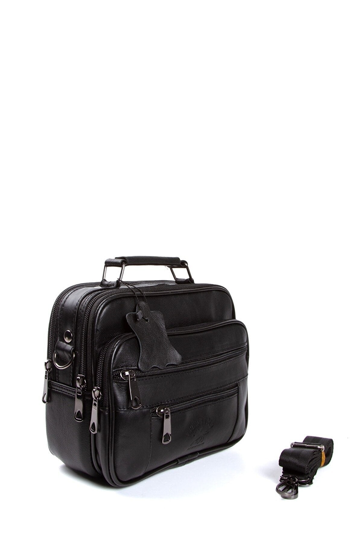 Black Genuine Leather Men'S Phone Wallet Ideal Hand Bag For Carrying Shaving Kit