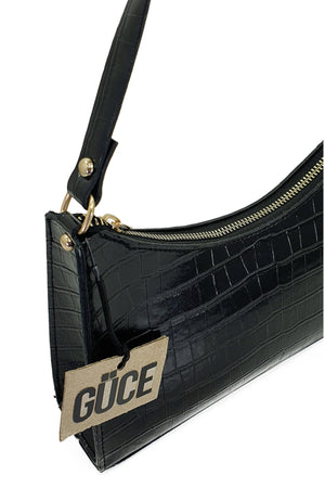 Black Crocodile Patterned Baguette Baguette Hand And Shoulder Bag Gc009000K